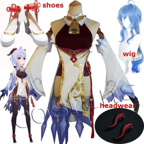 Game Genshin Impact Cosplay Ganyu Costume Shoes Genshin Impact GANYU Wig Cosplay Gradual Blue Long Wig Adult Halloween Role Play