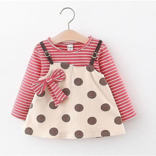 Baby Girls Spring Autumn Dress Fashion Kids Girls Bow Style Clothing Infant Newborn Kids Girls Outfits