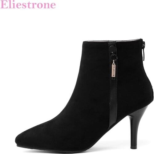 Winter Brand New Sweet Wine Red Black Women Ankle Dress Boots High Heels Lady Shoes LS903 Plus Big Small Size 10 30 43 48