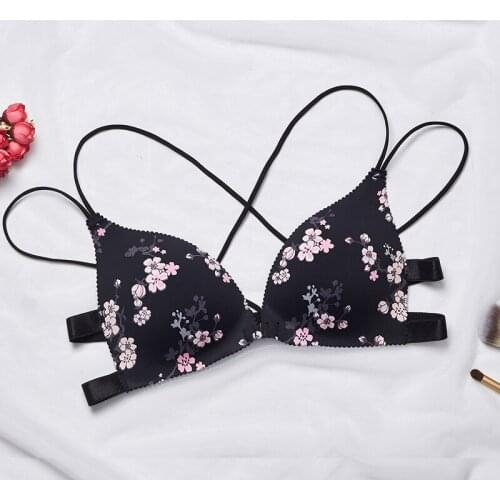 Women Floral Print Bras Front Closure Wire Free Fashion Bra Sexy Back Beauty Padded Bralette Lingerie Push Up Bra
