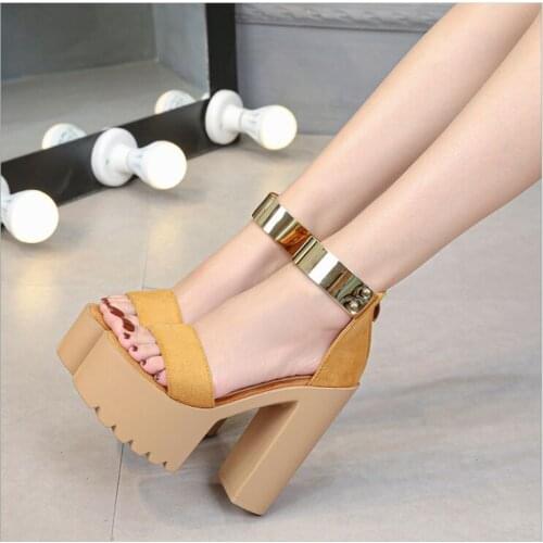 Women 2020 Summer New Open The Toe Super High Heel Sandals Chunky Platform Thick Heel Sexy Fashion Cutout Shoes