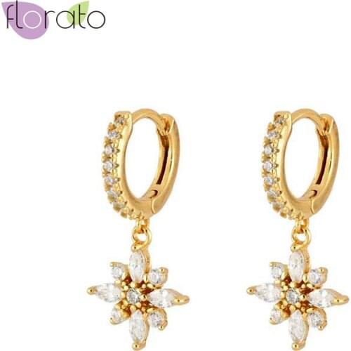 Exquisite Flower Crystal Pendant 925 Sterling Silver Ear Buckle CZ Hoop Earrings Popular For Women Elegant Noble Birthday Gift