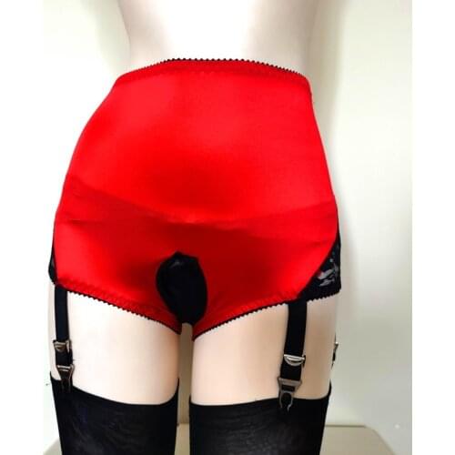 Lady Sexy Red Lace Garter Belt Crotchless Panty with Six Straps Suspender Belts for Stockings Pantyhose Women Lingerie
