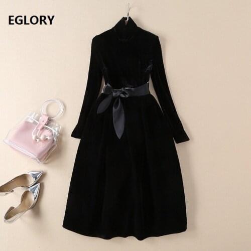 Ball Gown Party Evening Vestidos 2021 Spring Autumn Women Sexy Tulle Mesh Waist Deco Long Sleeve Black Velvet Gown Dress Event