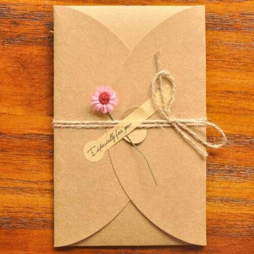 1pcs DIY Vintage Handmade Creative Greeting Card Kraftpaper Envelope Dried Flower Card Birthday Card Christmas Greeting Card