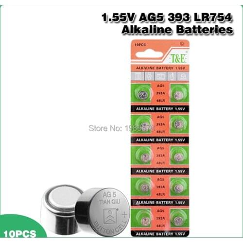10pieces 1.55V AG5 Coin Cell Alkaline Battery D309 D393 G5 G5A L754 LR48 LR754 RW28 SR48 Button Cell Coin Batteries