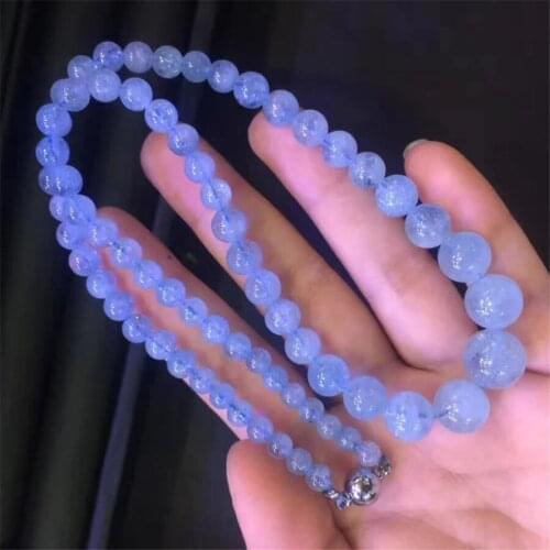 2017 New Arriva Fashion Woman Long Necklace Ocean Blue Natural Stone Crystal Round Beads Necklace 5--12mm