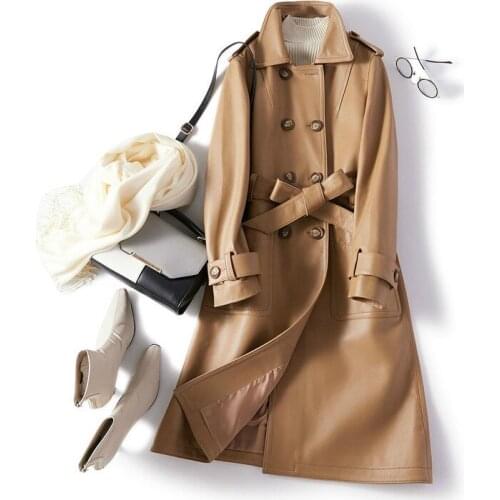 2020 New Genuine Leather Jacket Women Long Sheepskin Coat Spring Autumn Windbreaker Elegant Veste Cuir Femme 12611 KJ6105