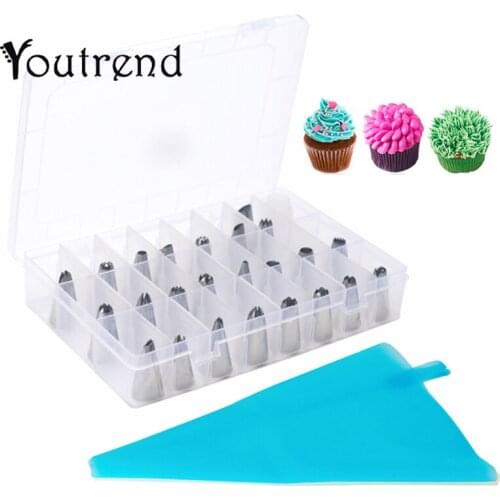 25pcs/Set Dessert Decorators Icing Piping Cream Pastry Bag Stainless Steel Nozzle Set DIY Cake Decoration Silicone Mold