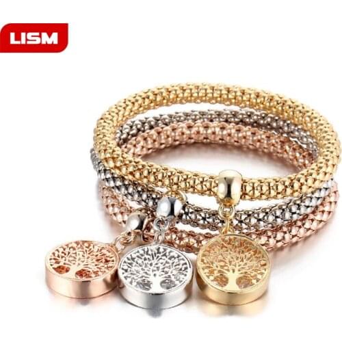 3Pcs Tree of Life Bracelet Crystal Elephant Owl Anchor Boy Girl Heart Charm Bracelets For Women Pulseria Feminina Jewelry Gift
