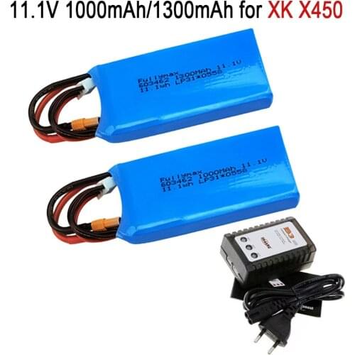 3S 11.1V 1000mAh 1300mah 20C Lipo Battery for XK X450 FPV RC Airplane Fixed Wing Helicopter Aircraft spare parts with charger