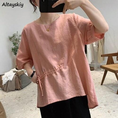 Blouses Women Summer Casual Shirring All-match Trendy Breathable Loose Solid Tender Lady Lantern-sleeve Comfortable Clothing New
