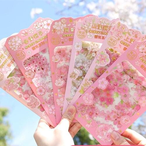 12pack Stationery Sticker Japanese Sakura Diary Transparent Waterproof Paper Student Gift Reward Handbook DIY Scrapbook