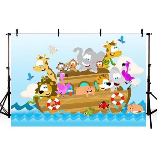 Photography Background Noahs Ark Noah Animal Boat Wave Giraffe Elephant Blue Sky Sea birthday Custom Photo Studio Backdrop