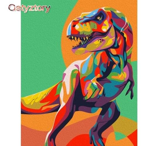 GATYZTORY Colorful dinosaur Animal Diy Painting By Numbers Kits For Kids Diy Frame On Canvas Acrylic Drawing Paint Kits Home Art