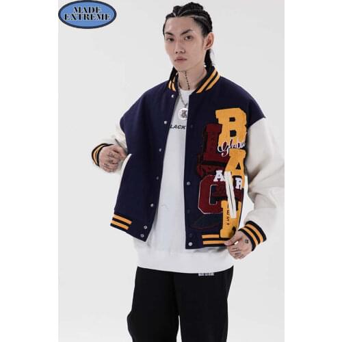 MADEEXTREME Logo embroidery bomber jacket fashion jacket men korean clothes colour block 2021 Autumn And Winter Jackets T809