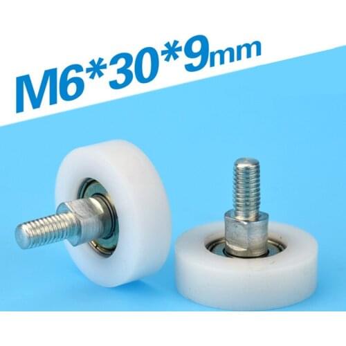 [LP30*9-M6]Free Shipping 10pcs cash register plastic pulley bearing with 6*30*9mm stainless shaft pulley wheel