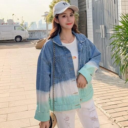 2020 Fashion The New Loose Gradient Color Wild Drawstring Cowboy Jacket Free Shipping