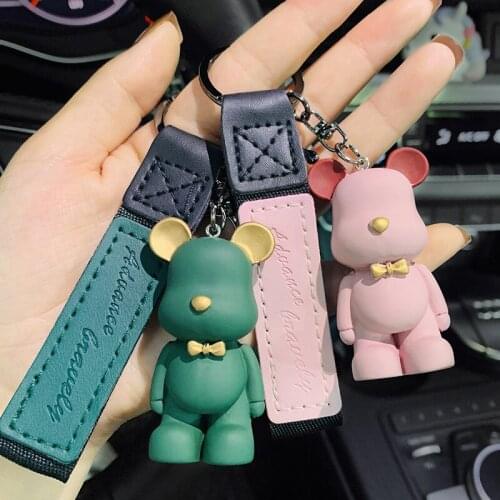 Fashion Bow Tie Bear Keychain Women Girl Leather Lanyard Animal Key Chain Cute Bag Charms Keyring Pendant Party Jewelry Bulk