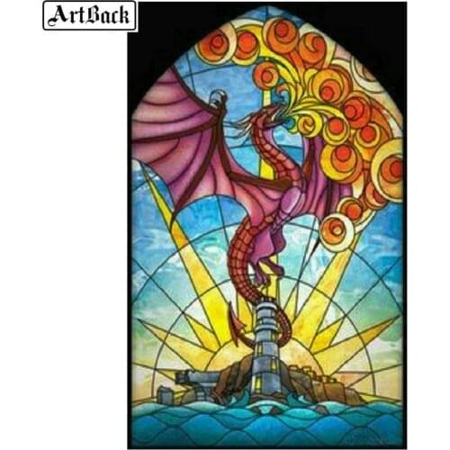 Cartoon 5D Diamond Painting Dragon Cross Icon 3d Full Square / Round Diamond Embroidery Stained Glass Painting
