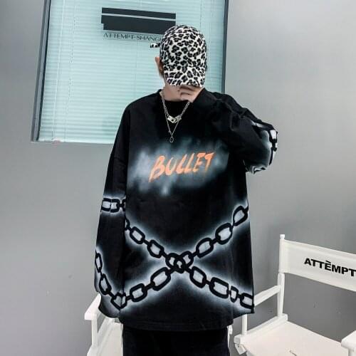 2021 New Mens Graphic Crewneck T-Shirt Streetwear Fashion Cotton Long Sleeve Tee