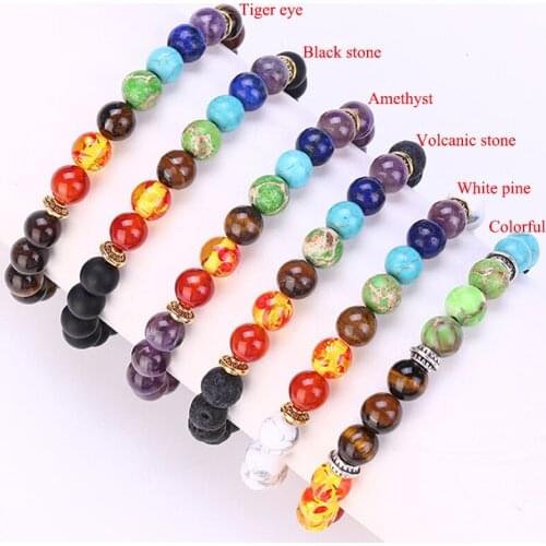 Miss JQ 6 Styles Men Bracelets Black Lava Healing Balance Beads Reiki Buddha Prayer Natural Stone Women Yoga Bracelets armbanden