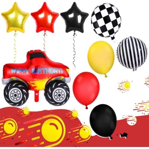 6pcs Racing Car Birthday Party Balloons lack White Checkered Race Car Ballon Happy Birthday Party Decor 32inch Number Toys Globo