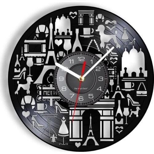 All About French Modern Design Wall Clock Vinyl Record Album Decorative Silent Wall Watch Culture Elements Living Room Clock