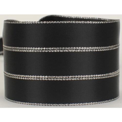 New arrivals 16mm black silver side satin ribbon printed ribbon tape Free shipping