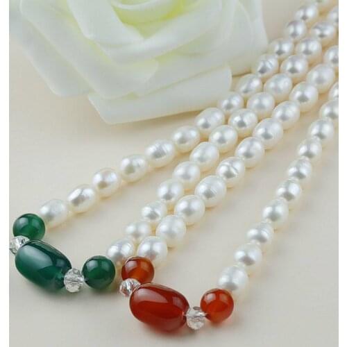 7-8mm Real Freshwater Natural Pearl Necklace with Agate Hot Cheap Fashion Jewellery Nice Jewelry Good Party Gift