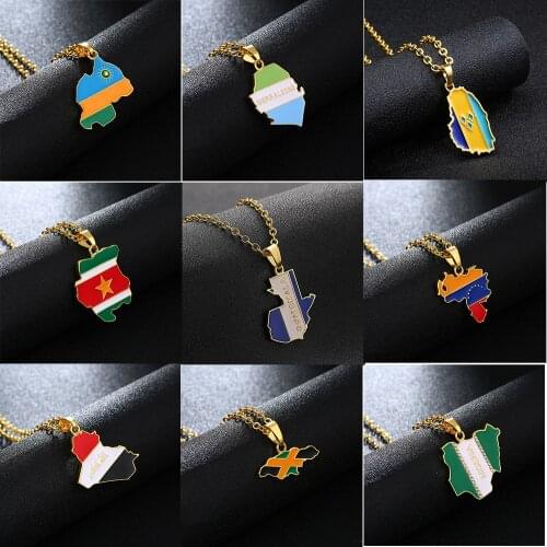 World Map Necklace Haiti Dominia Guinea Libya Rwanda Venezuela Iraq Map Charm Pendant Necklace For Women Girl Birthday Gift