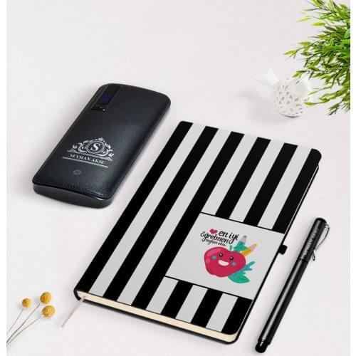 Personalized Best Teacher Black Notebook Pen 12.000 Mah Powerbank Gift Seti-11