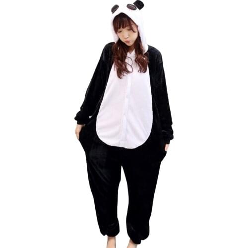 Kigurumi Panda Pajamas Adults Animal Onesies Winter Sleepwear Women Men Flannel Nightwear Cosplay Costumes