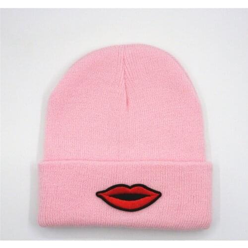 Lips embroidery Thicken knitted hat winter warm hat Skullies cap beanie hat for men and women 265
