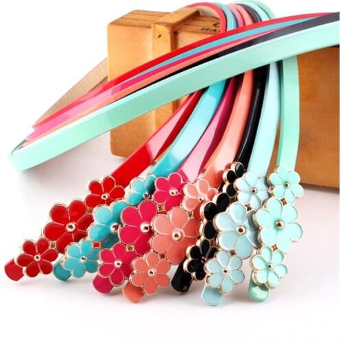 Candy Color 3 Flower Buckle Belts For Women Dresses 2021 Female Red Black White Camel Leather Belt Brand Belts Waistband