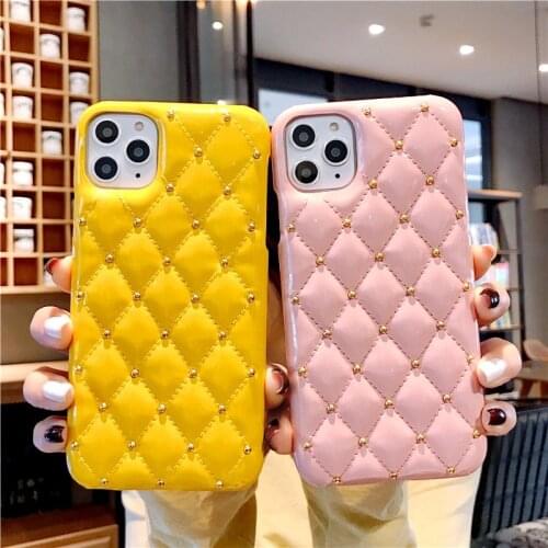 Luxury Fashion Glitter Rivets Lambskin Patent Leather Case For iPhone XS 11 Pro Max X XR 8 7 6 6S Plus SE Protective Cover Shell