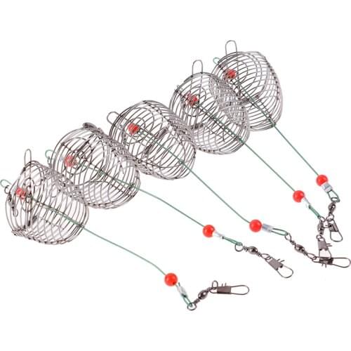5Pcs/lot Stainless Steel Wire Fishing Lure Cage Fish Bait Lure Fishing Accessory Bait Cage Fishing Trap Basket Feeder Holder