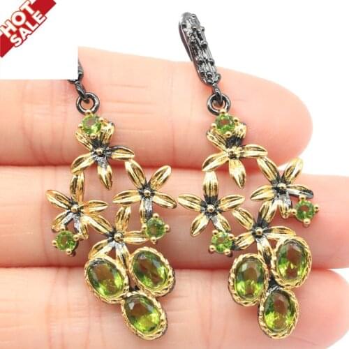 50x20mm Bohemia Design 6.9g Vintage Created Blue Turquoise Green Peridot Cool Black Metal Silver Earrings Daily Punk Hollow