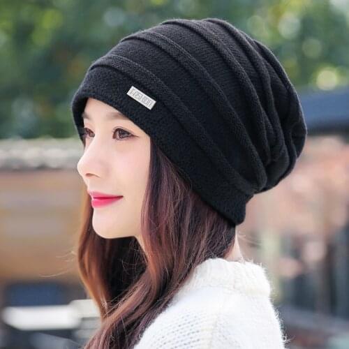 Hat womens winter leisure woolen hat autumn and winter plus velvet warm and windproof thick knitted hat earmuff head hat