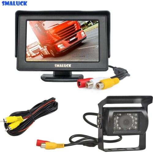 SMALUCK 4.3" Car Monitor + Waterproof Rear View Backup Camera Parking Assistance System for Trucks Caravans Bus Motorhome