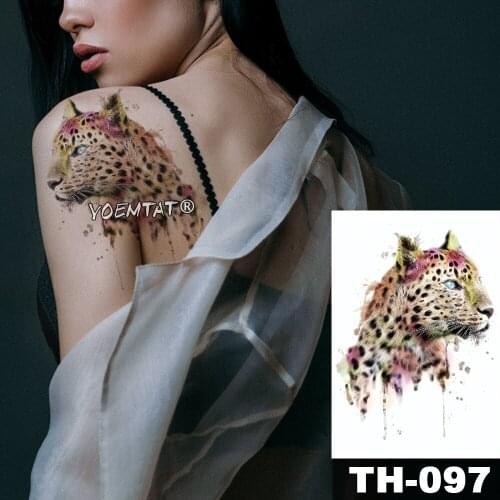 Waterproof Temporary Tattoo Sticker Side leopard pattern Water Transfer Feather Water droplets animal body art flash fake