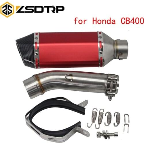 ZSDTRP Motorcycle AK Exhaust System Slip On Middle Pipe Link Pipe with Muffler For Honda CB400