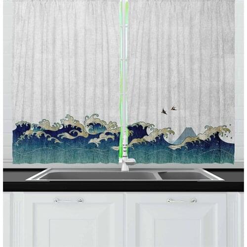Japanese Ocean Waves Window Curtains Home Decor Kitchen Draperies Curtains for Bedroom Living Room Curtain
