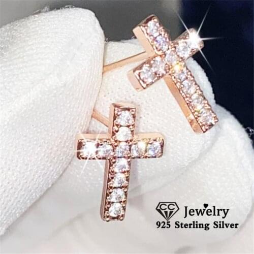 CC Cross Stud Earrings For Women S925 Silver Cubic Zirconia Fine Jewelry Accessories Brincos Drop Shipping CCE669