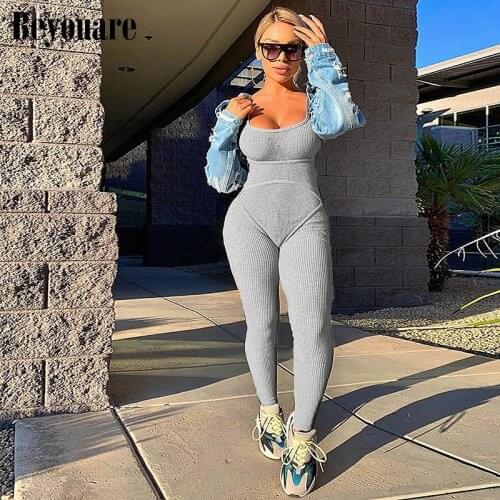 Beyouare Sexy Tank Women Jumpsuit Summer Square Collar Solid Sleeveless Slim Stretch Full-Length Fitness Casual Elegant Bodysuit