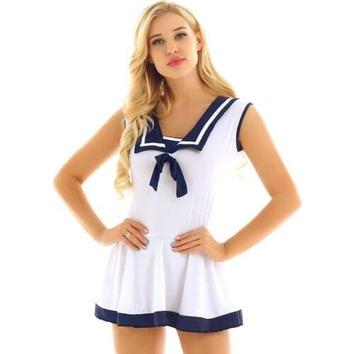 Women Naughty School Girls Mini Dress Sexy Lingerie Cosplay Student White Blue Sailor Uniform Role Play Costume