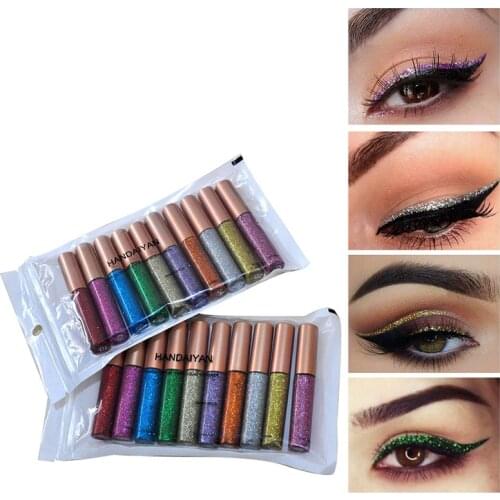 10 Colors Liquid Glitter Eyeliner Beauty Comestics Long Lasting Eyeshdow Shimmer Metallic Eye Liner Set