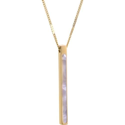 Gold Geometric Rectangle Shell Pendant Necklaces Stainless Steel for Woman Anniversary Valentines Day Present