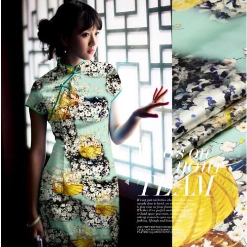 118cm wide 93% silk & 7% spandex 19mm fallen flower and leaves silk satin fabric for dress evening dress shirt clothes cheongsam