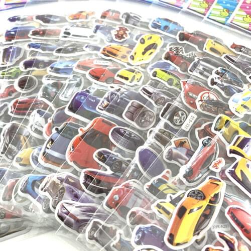 6 sheets/set cartoon car sticker 3D bubble stickers scrapbooking for kids Home decor Diary Notebook Label Decoration toy